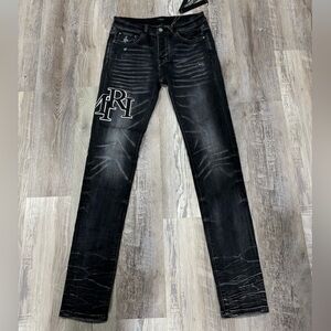 Amiri Staggered Embroidered Logo Jeans Storm Grey